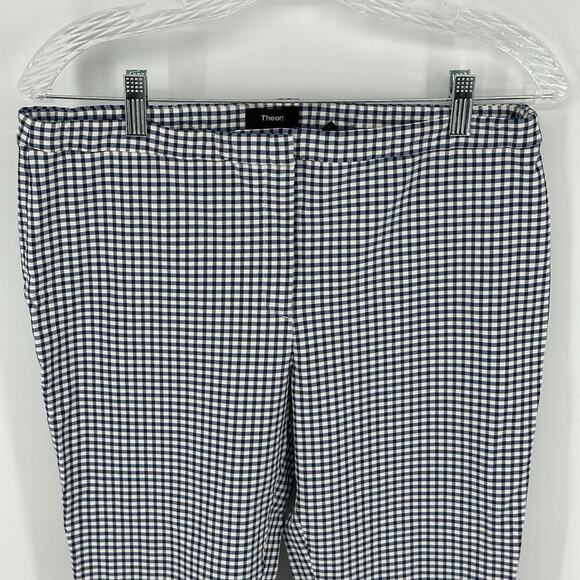 Theory Classic Skinny Mid Rise Pants Blue Gingham Womens 12 Viscose Stretch USA - Picture 2 of 13